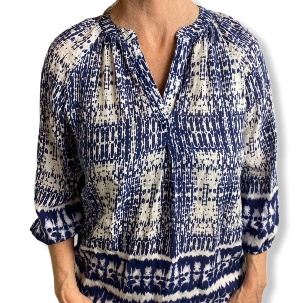 BLL New York Blue and White Bohemian Printed Top